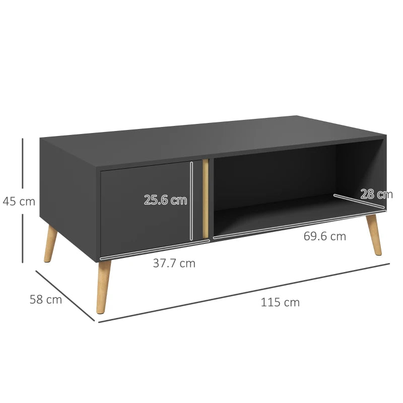 Grey Modern Coffee Table with Storage Compartments, 115 x 58 x 45cm