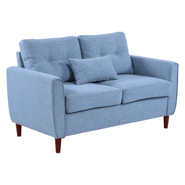 Light Blue Fabric Loveseat with Wooden Legs - 2 Seat Sofa