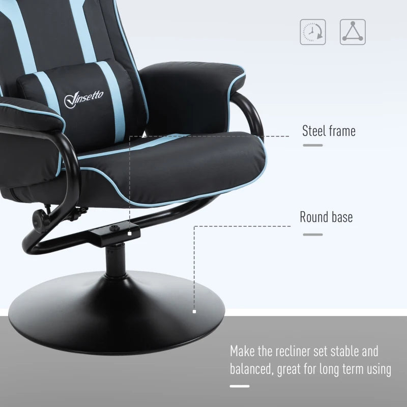 Blue Gaming Chair Set with Footrest - Recliner with Headrest and Lumbar Support