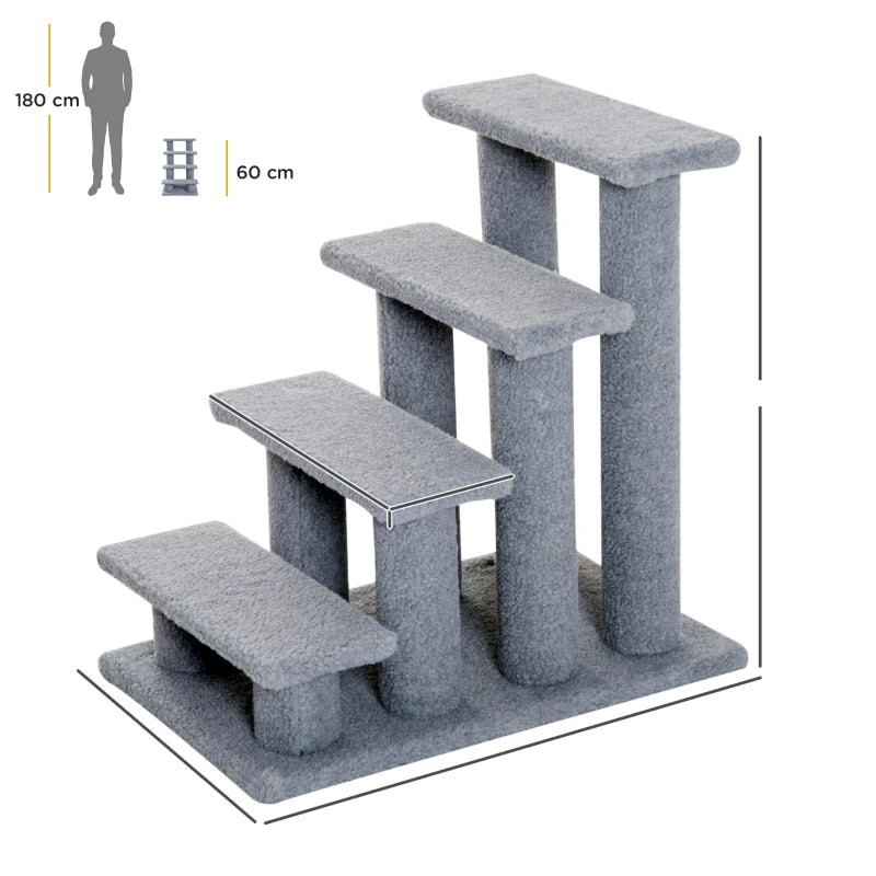 Grey Pet Stairs for Dogs and Cats - 4 Step Bed and Sofa Climbing Ladder 63x43x60 cm