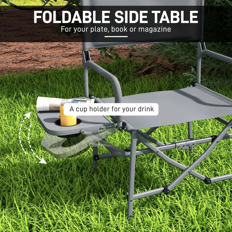 Grey Folding Camping Chair with Side Table