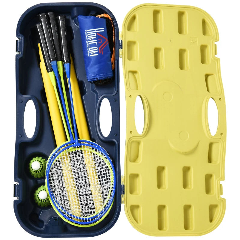 Portable Folding Badminton Set with Rackets and Shuttlecocks - Blue