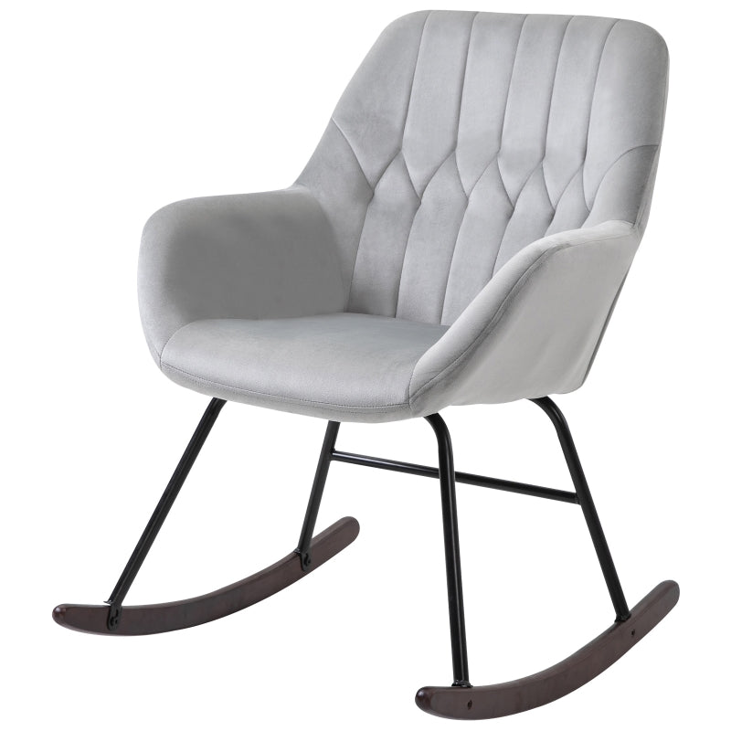 Grey and Black Rocking Armchair with Steel Frame and Sponge Padding