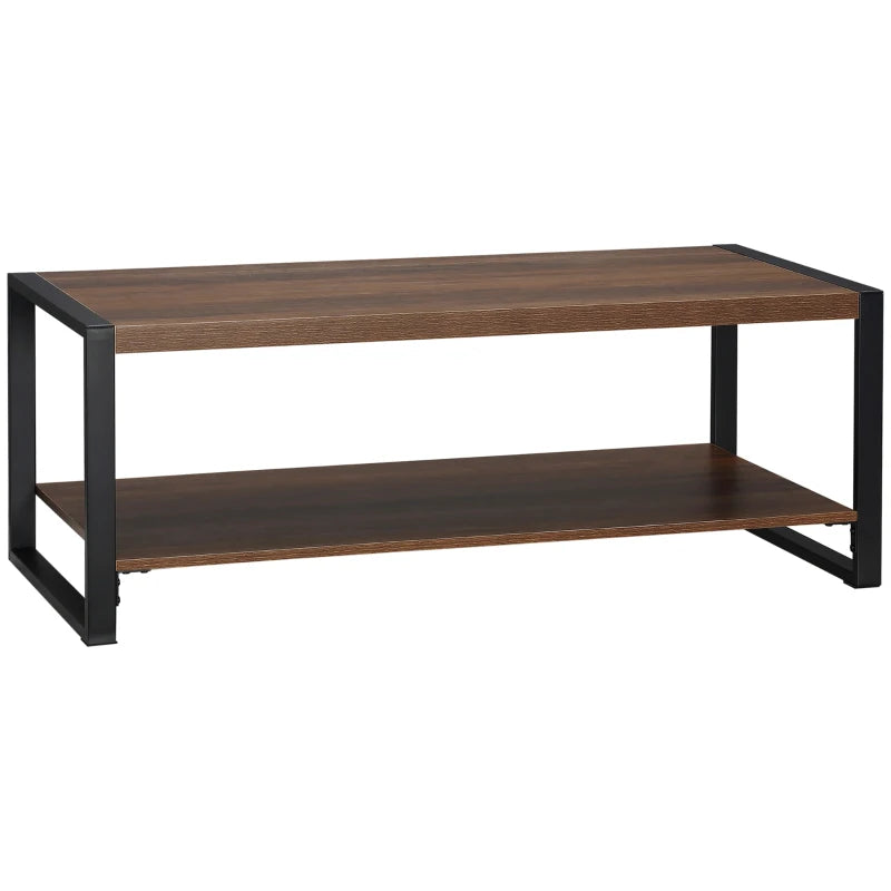 Brown Industrial Coffee Table with Shelf and Steel Frame, 120x60x45cm