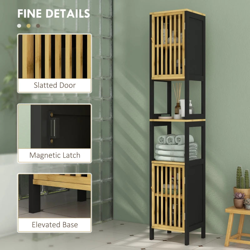 Bamboo Retro Cut-Out Tall Bathroom Storage - Natural Wood Color