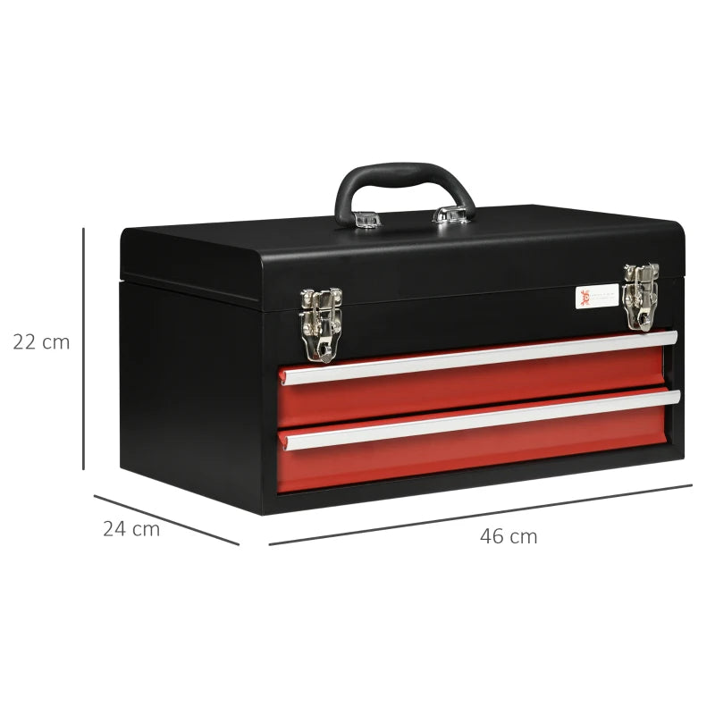 Black Metal 2-Drawer Lockable Tool Chest with Ball Bearing Runners