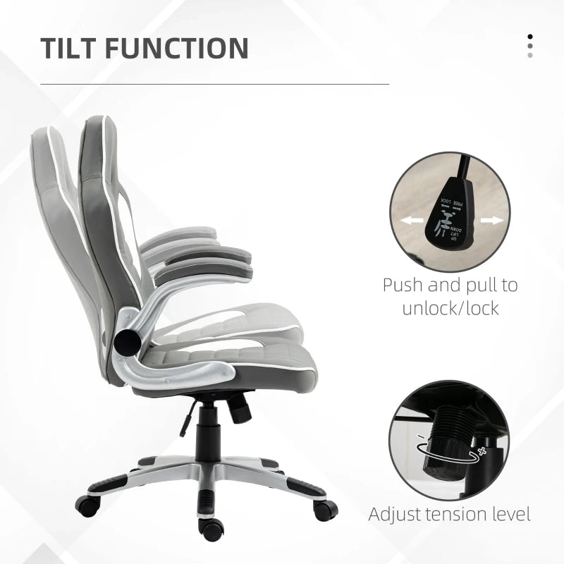 Grey Gaming Office Chair with Flip-up Armrest and Adjustable Height