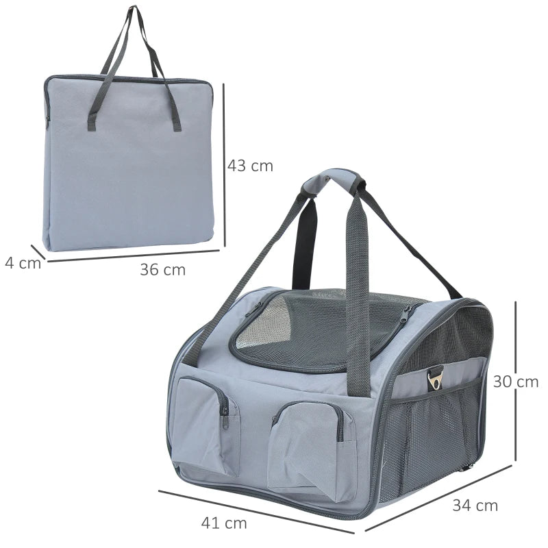 Grey Pet Carrier Bag Seat Cage for Cats Dogs - Portable Travel Tote