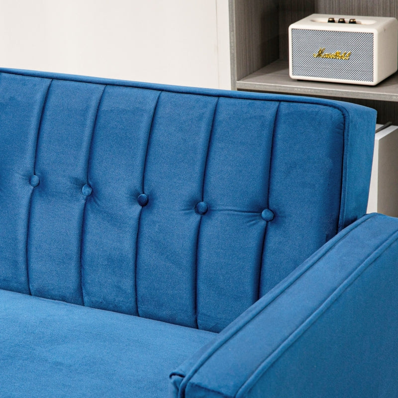 Blue Velvet Convertible Sofa Loveseat with Adjustable Split Back