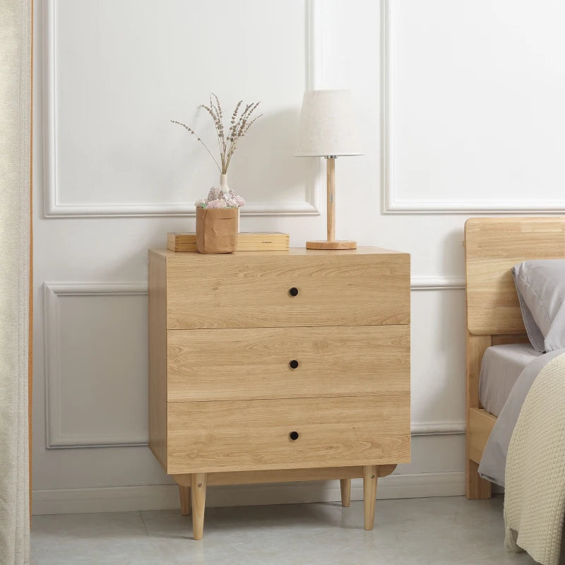 3-Drawer Storage Cabinet in Oak for Bedroom & Living Room