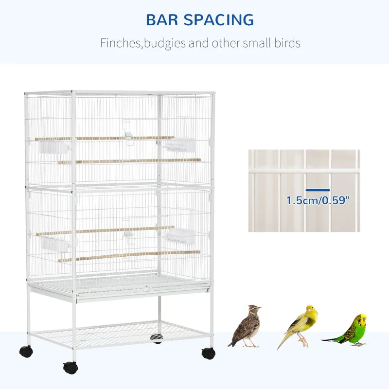 White Large Bird Cage with Stand & Storage - Ideal for Budgies, Finches, Canaries, Parakeets