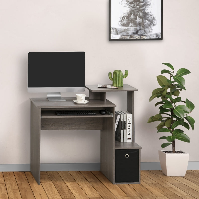 Grey Computer Desk with Sliding Keyboard Tray and Storage Drawer