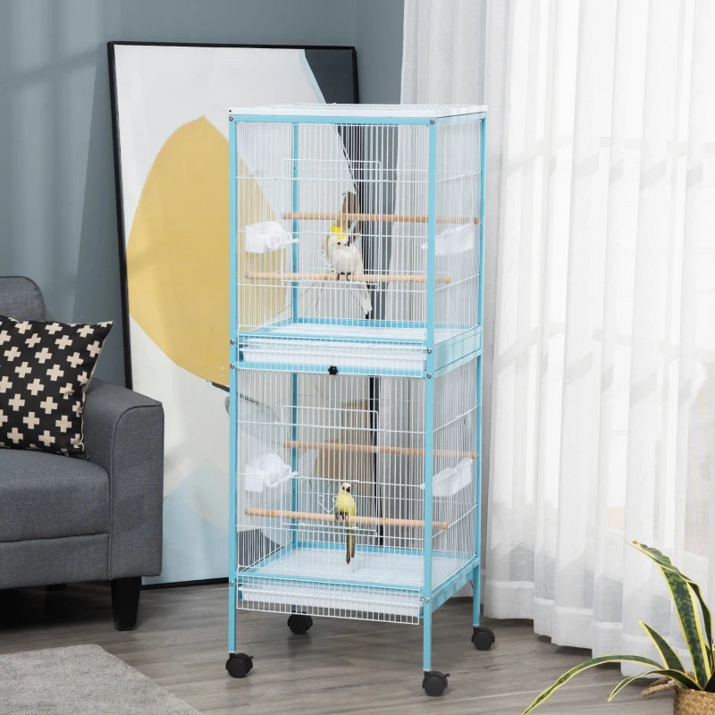 Large Light Blue Bird Cage with Stand and Wheels