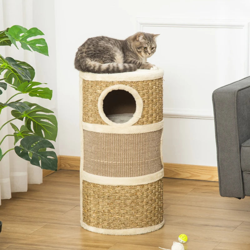 Cat Scratching Tower with Sisal Rope and Plush Platform - Grey