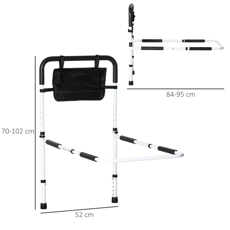 Adjustable White Bed Safety Rail with Storage Pocket