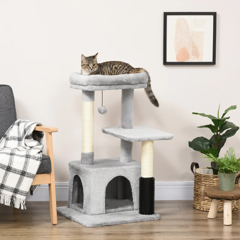 Grey Cat Climbing Tower with Scratching Post & Toys - 48x48x85cm