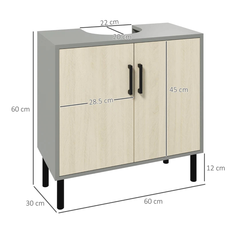 Natural Bathroom Under Sink Storage Cabinet, Double Doors, 60x30x60cm