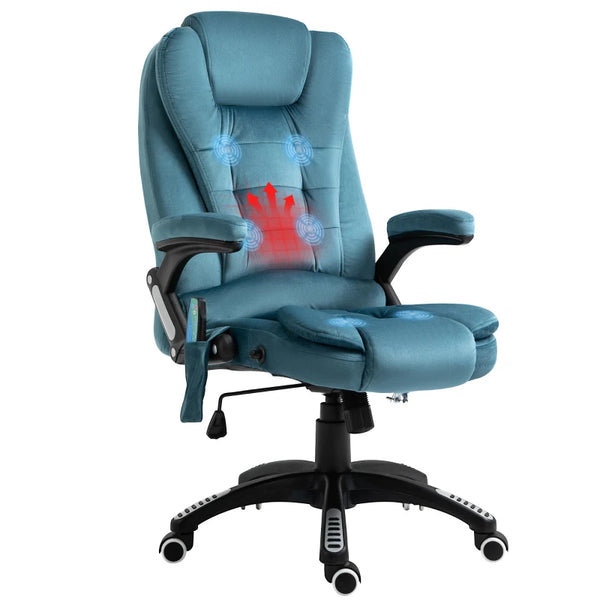 Blue Velvet Massage Recliner Chair with Heated Six-Point Massage & 360° Swivel