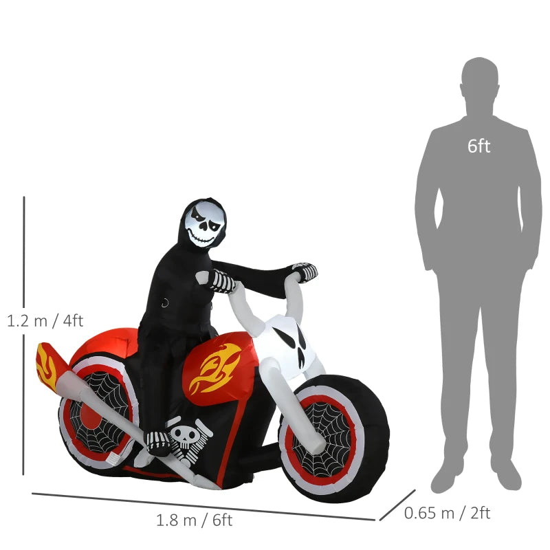 Black Inflatable Grim Reaper Motorcycle Halloween Decoration with LED Lights