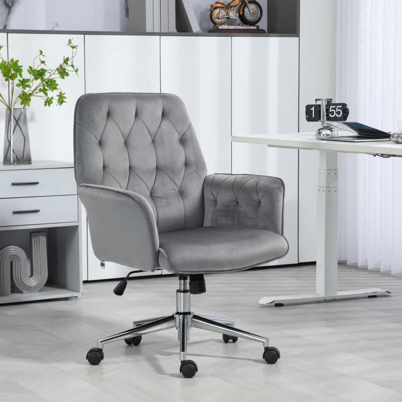 Dark Grey Linen Swivel Computer Chair with Armrest & Adjustable Height