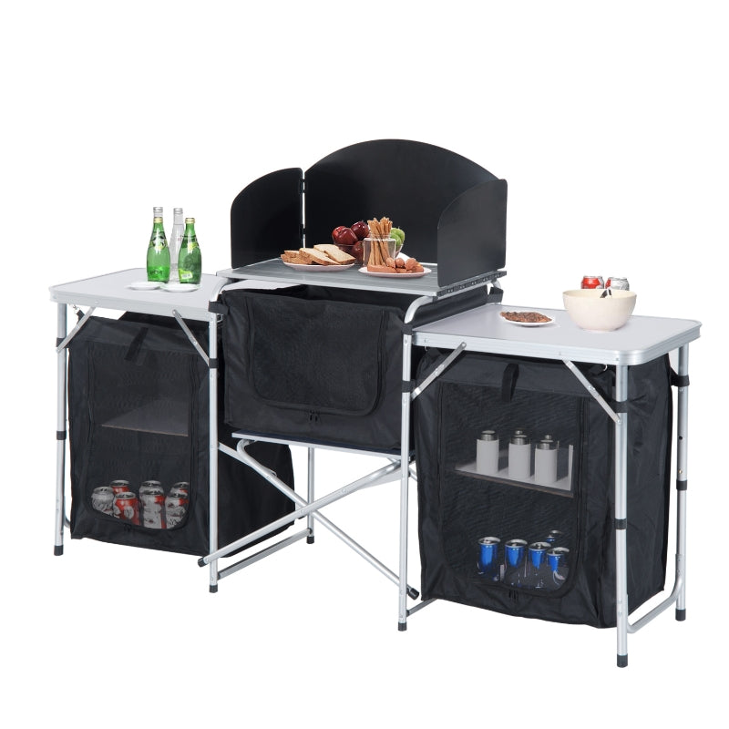 Portable Camping Kitchen with Heat-Resistant Tabletops - Blue