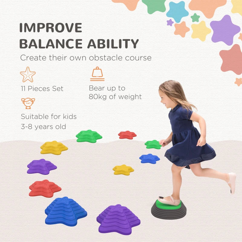 Starfish Balance Stones Set for Kids, 11-Piece Obstacle Course Kit - Indoor & Outdoor Sensory Play