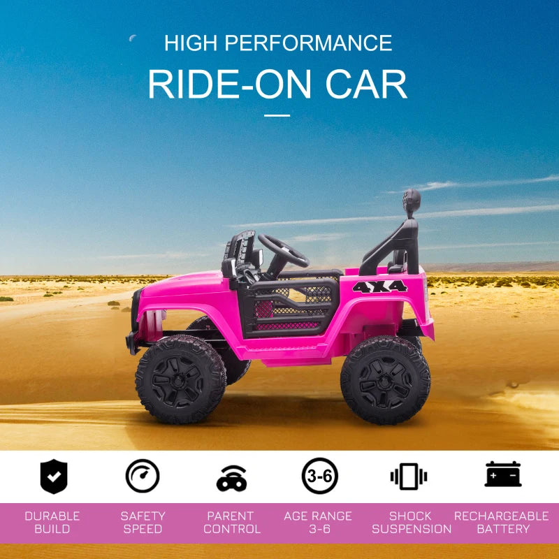 Kids Pink Electric Off-Road Ride-On Car with Remote Control - 12V