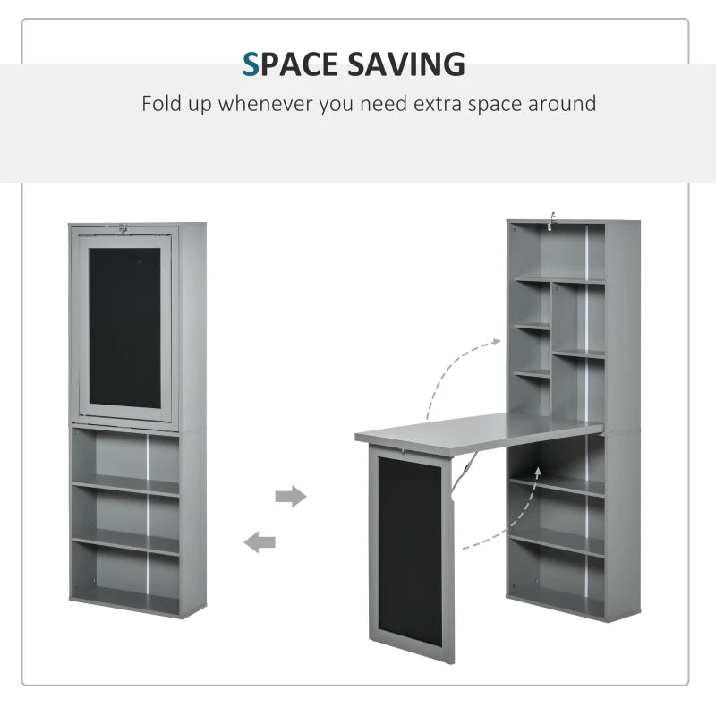 Grey Folding Desk with Blackboard - Multi-function Home Office Workstation