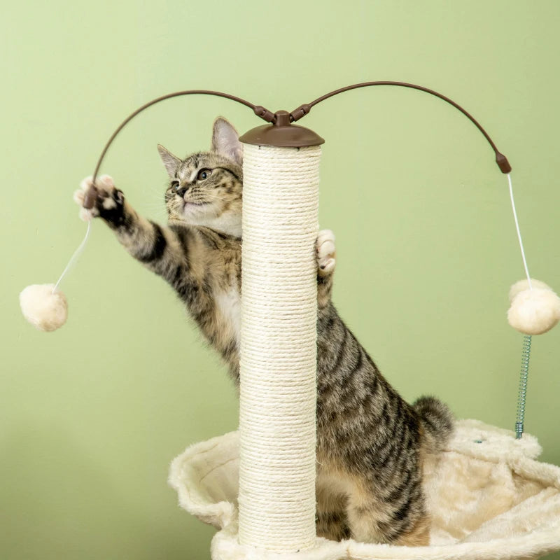 Cat Tree with Scratching Posts, Hammock, Toy Ball - Beige