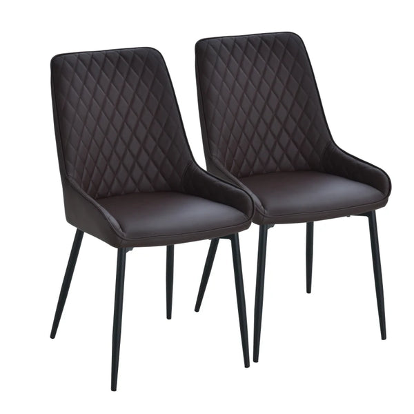 Brown Rhombus Tufted Dining Chairs Set of 2 - Modern Leather Style