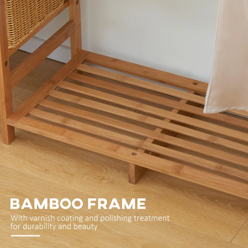 Bamboo Garment Rack with 6-Tier Storage Shelf - Natural Wood Color