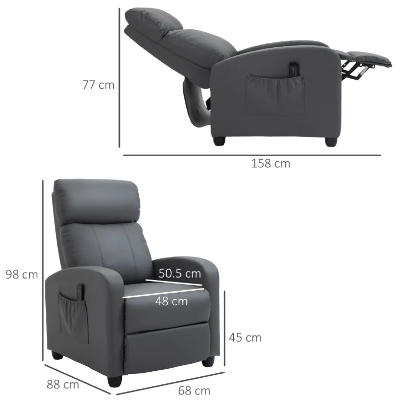 Grey Massage Recliner Armchair with Adjustable Leg Rest