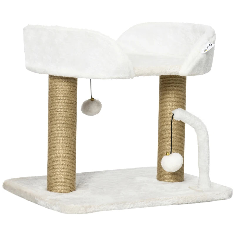 White 42cm Cat Tree with Toy Balls and Jute Scratching Post