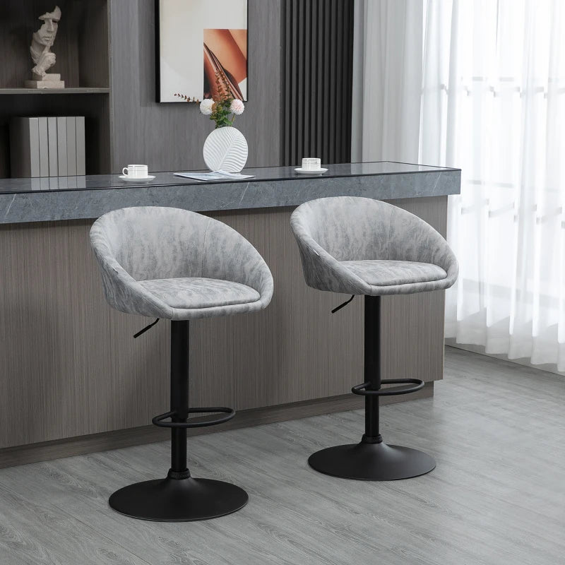 Modern Swivel Grey Bar Stools Set of 2 with Armrests and Footrest