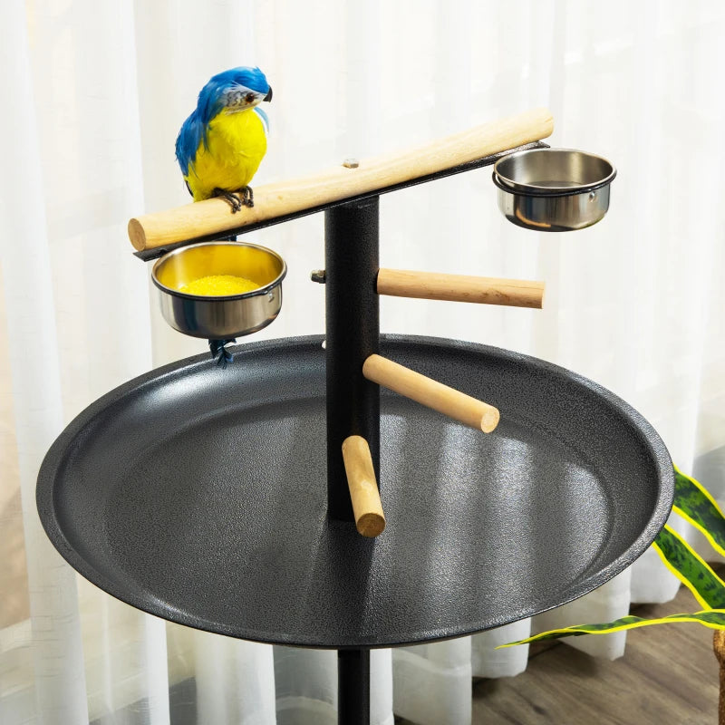 Metal Bird Play Stand with Feeding Station and Wheels, Black