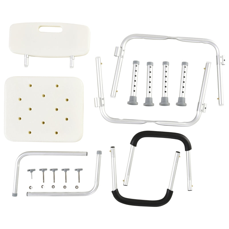 Adjustable Shower Chair with Back and Armrest, Portable Medical Stool - White