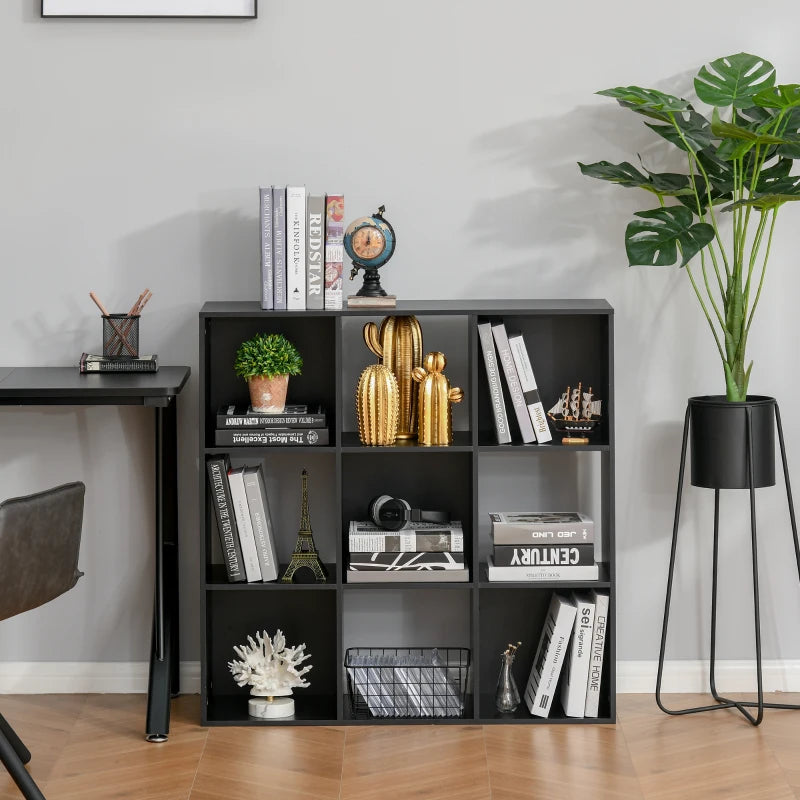 Black Nine-Cube Compact Shelving Unit