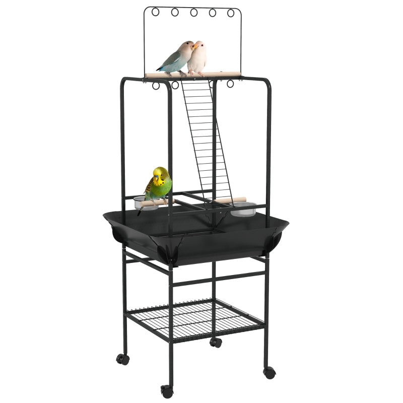 Steel Bird Table with Feed Bowls & Perches - Dark Grey