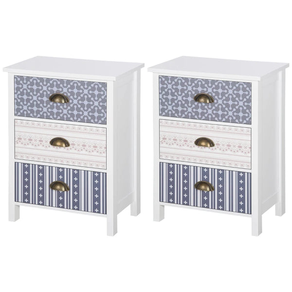 Set of 2 Purple Shabby Chic Nightstands with 3 Drawers