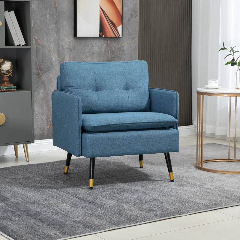 Blue Button Tufted One Seater Sofa with Cushions