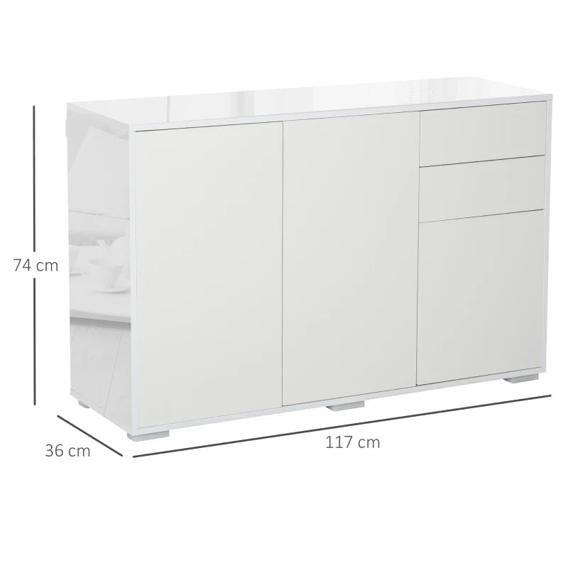 White High Gloss Sideboard with Push-Open Design and 2 Drawers