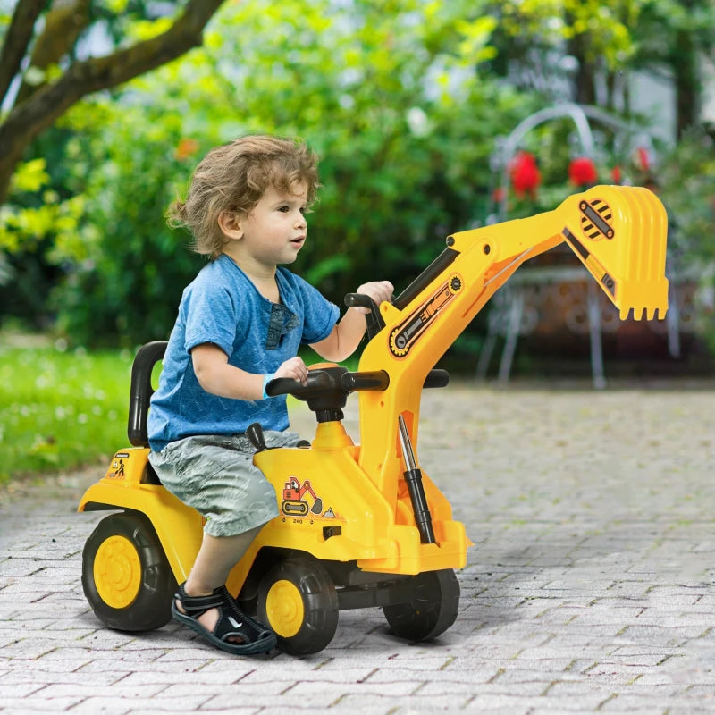 Yellow Kids Ride-On Tractor Cart with Storage & Horn