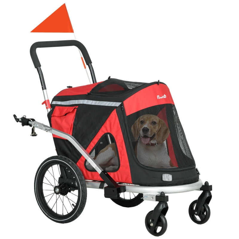 Red 2-in-1 Aluminium Dog Bike Trailer & Pet Stroller for Medium Dogs