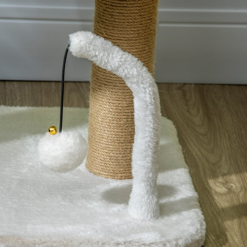 White 42cm Cat Tree with Toy Balls and Jute Scratching Post