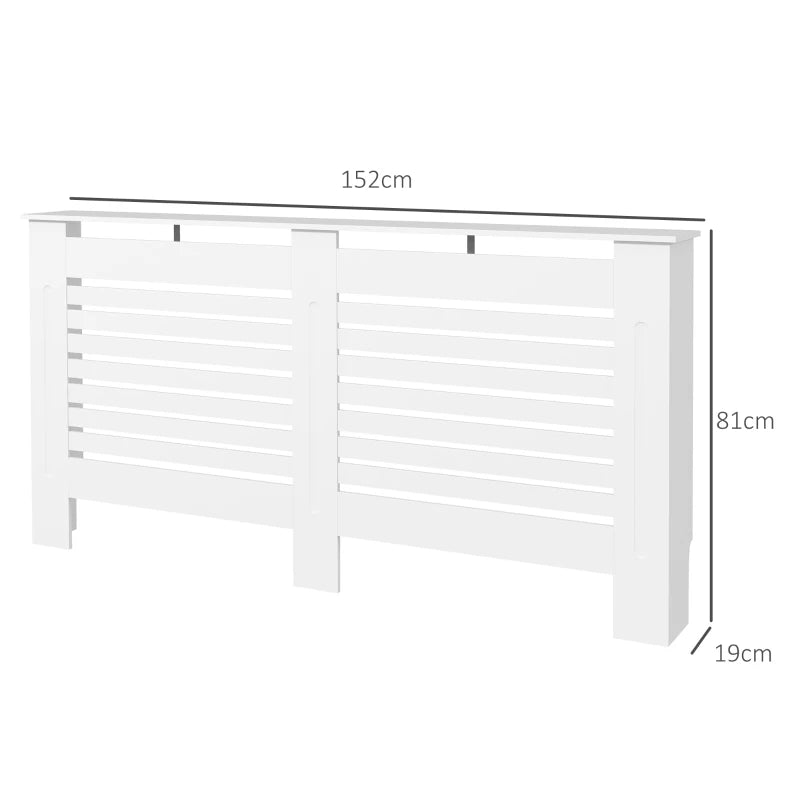 White Modern Radiator Cover with Horizontal Slats, 152 x 19 x 81 cm