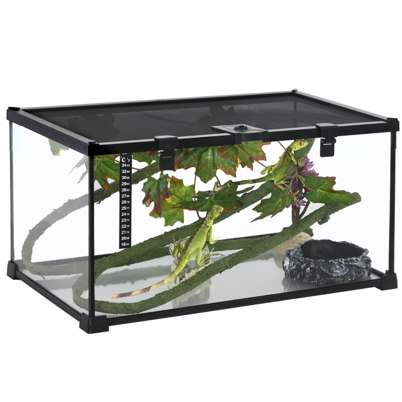 Black Glass Reptile Terrarium Kit, Small Animal Breeding Tank 50x30x25cm