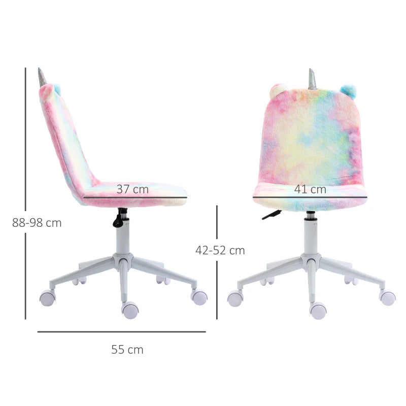 Rainbow Fluffy Unicorn Desk Chair with Swivel Wheel