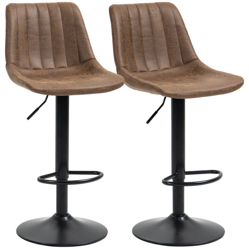 Brown Swivel Bar Stools Set of 2 - Adjustable Counter Height Dining Chairs