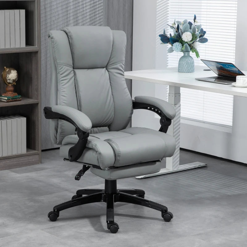 Grey Swivel Office Chair with Footrest and Wheels