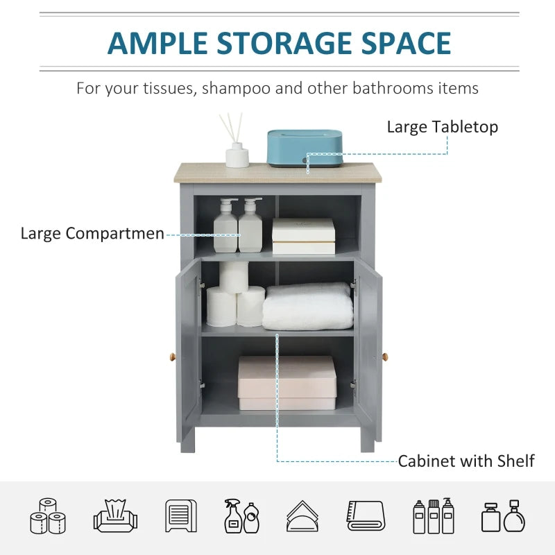 Grey Bathroom Floor Cabinet with Double Doors and Adjustable Shelf